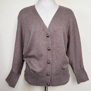 GAP Tan Button-Front 3/4 Sleeve V-Neck Cardigan Sweater Size Large